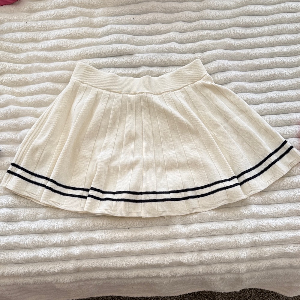 Sincerely Jules White Pleated Skort with Black Stripes, knit material